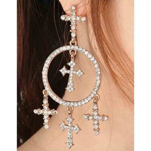 Crystal Dangle Boho 5 Crosses Baroque Earrings Women's